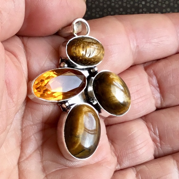 Artisan Ethnic Tribal Jewelry - Tigers Eye Citrine Gemstone Pendant Necklace